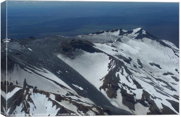 Summit of Mount Ruapehu with ash slide from recent eruption Canvas Print by Emma Robertson