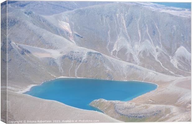 Emerald Lake from the air, Tongariro Crossing, New Zealand Canvas Print by Emma Robertson