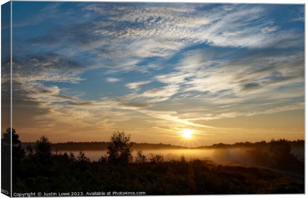 Ashdown Forest just after sunrise Canvas Print by Justin Lowe