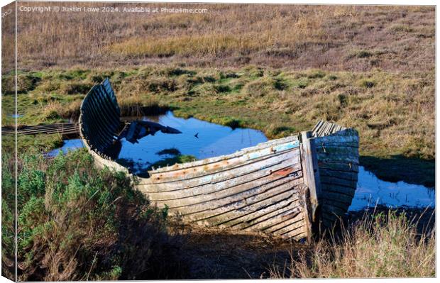 The Old Boat at Blakeney Point Canvas Print by Justin Lowe