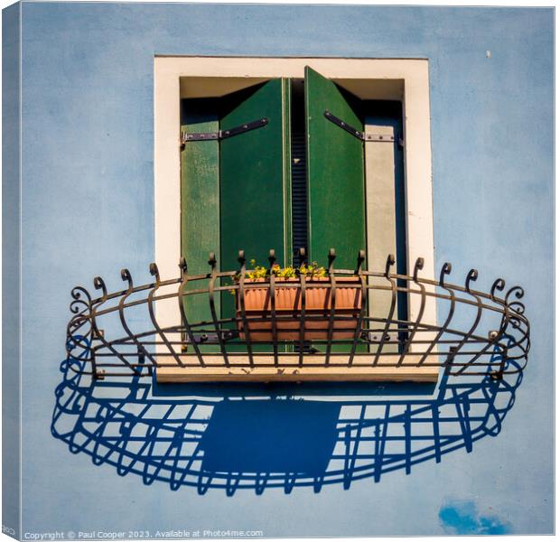 'Italian Charm: Burano's Vibrant Window Shutters' Canvas Print by Bailey Cooper