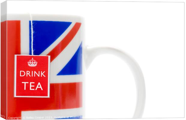 Drink Tea label on tea bag in union jack mug Canvas Print by Bailey Cooper