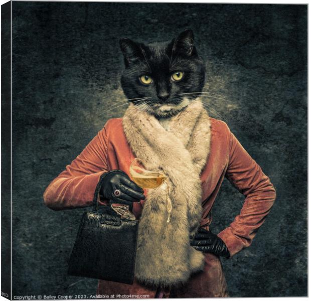 anthropomorphic cat spilling champagne from a glas Canvas Print by Bailey Cooper