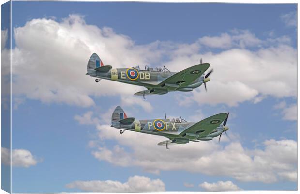 2 Spitfire Planes Canvas Print by Paul Mitchell