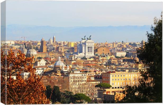Rome (Italy) - The view of the city from Janiculum hill and terrace, with Vittoriano, Trinit� dei Monti church and Quirinale palace. Canvas Print by Virginija Vaidakaviciene