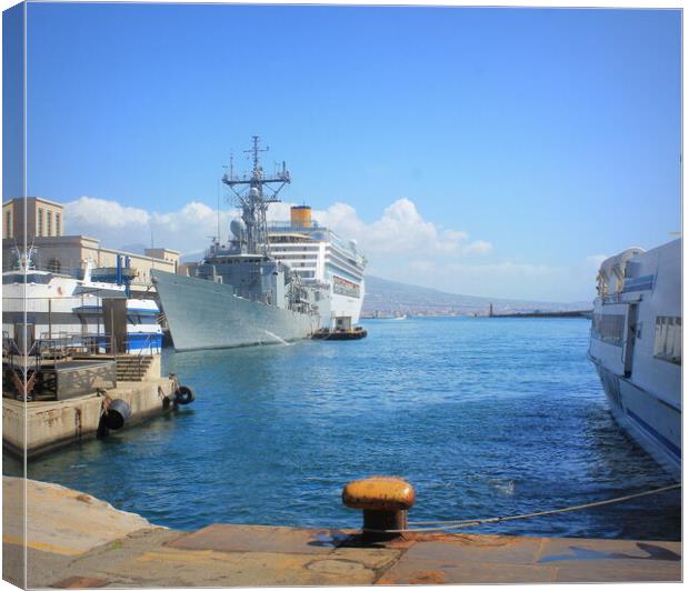 Ship docking at port in Naples, Italy Canvas Print by Virginija Vaidakaviciene