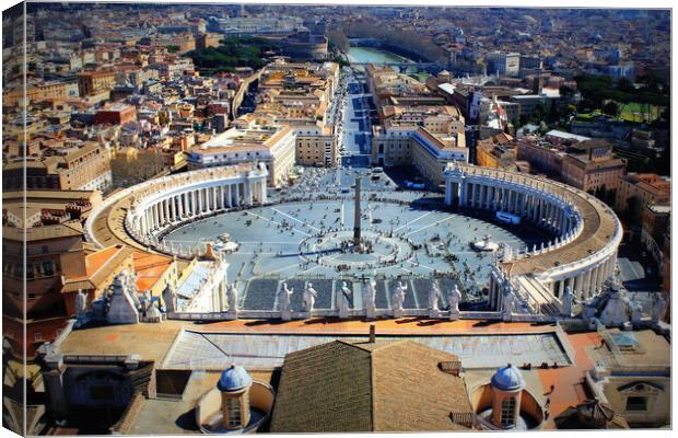 View of St Peter's Square from the roof of St Peter's Basilica, Vatican City, Rome, Italy Canvas Print by Virginija Vaidakaviciene