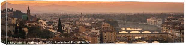 Panoramic sunset view of the River Arno in Florenc Canvas Print by Ambrosini V
