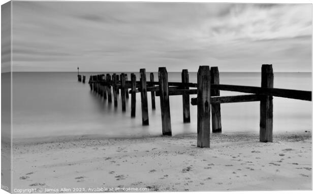 Corton Beach Sea Defences Lowestoft  Canvas Print by James Allen