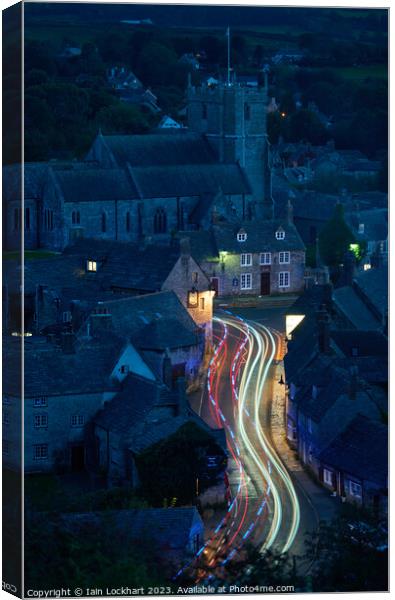 Street scene at Corfe in Dorset at night Canvas Print by Iain Lockhart