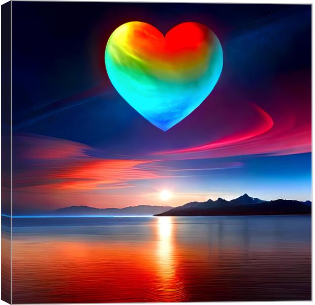 Moon sky heart Valentine's day water ocean nature, beauty night feeling Canvas Print by Reinaldo França