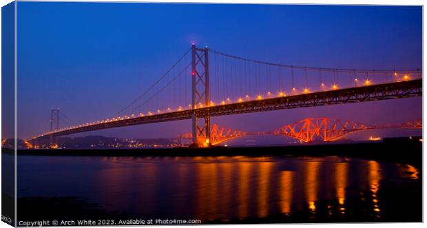 Forth Road and Rail Bridge at twilight, South Quee Canvas Print by Arch White
