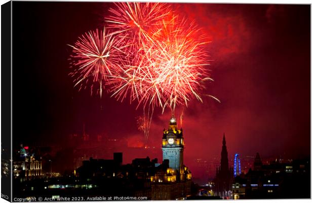 Edinburgh Festival fireworks, city centre, Scotlan Canvas Print by Arch White