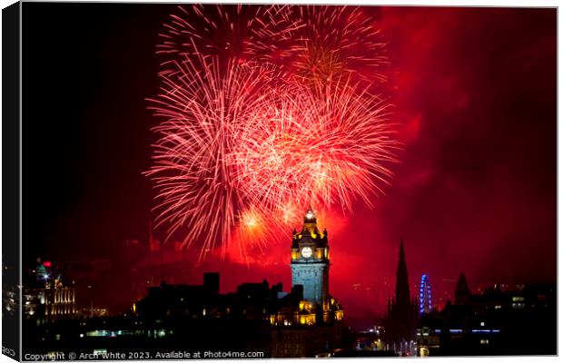 Edinburgh, fireworks, city centre, Scotland, UK,  Canvas Print by Arch White