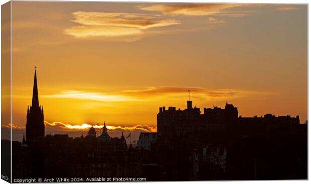 Winter sunset above castle Edinburgh, Scotland, UK Canvas Print by Arch White