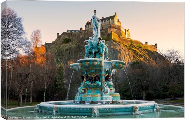 Frozen Ross Fountain,  Edinburgh, Scotland Canvas Print by Arch White
