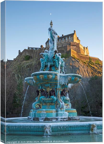 Frozen Ross Fountain,  Edinburgh, Scotland Canvas Print by Arch White