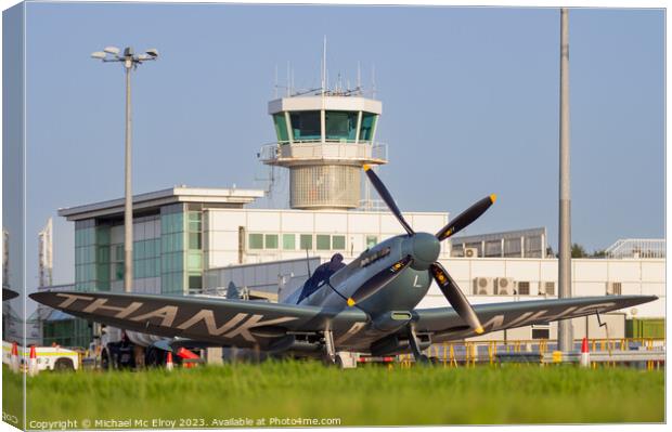 Spitfire G-PRXI at City of Derry Airport. Canvas Print by Michael Mc Elroy