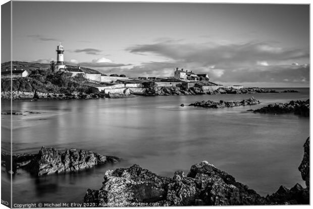 Shroove Lighthouse, Inishowen, Ireland in Black and White Canvas Print by Michael Mc Elroy