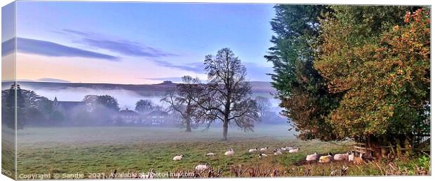 Misty Morning in Middleton-in-Teesdale  Canvas Print by Sandie 