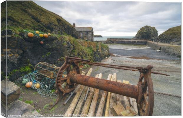Mullion Cove Harbour, Winch Canvas Print by Andy Durnin
