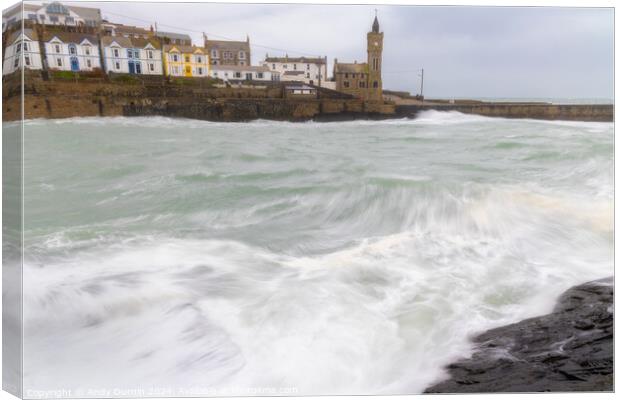 Storm Isha at Porthleven Canvas Print by Andy Durnin