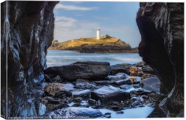 Godrevy Lighthouse: Framed by Nature's Embrace Canvas Print by Andy Durnin