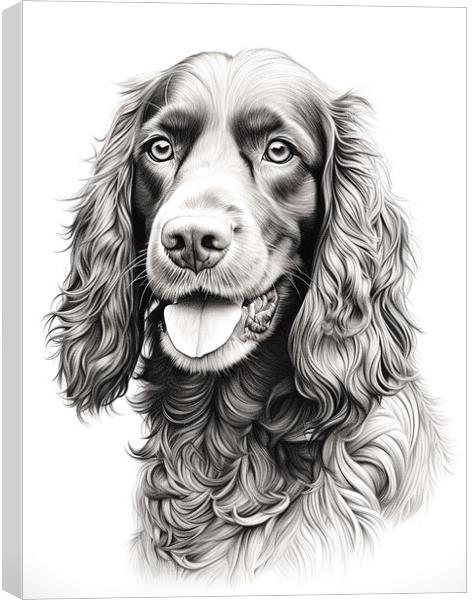American Water Spaniel Pencil Drawing Canvas Print by K9 Art