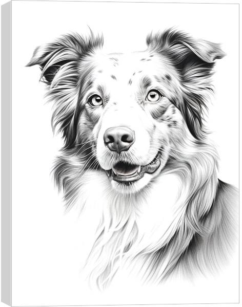 Australian Shepherd Dog Pencil Drawing Canvas Print by K9 Art