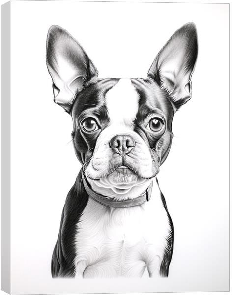 Boston Terrier Pencil Drawing Canvas Print by K9 Art