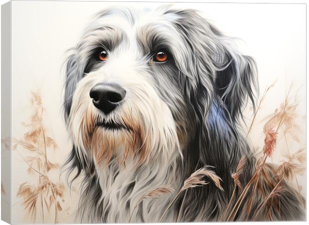 Bearded Collie Pencil Drawing Canvas Print by K9 Art