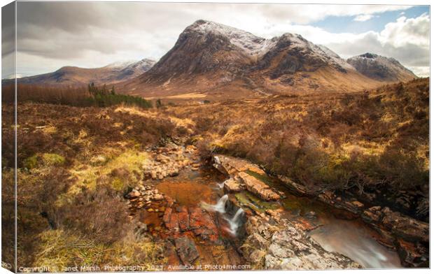 Glencoe North side view of Buachaille Etive Mor Sc Canvas Print by Janet Marsh  Photography