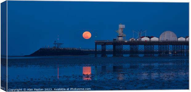 Red moonrise at Herne Bay pier Canvas Print by Alan Payton