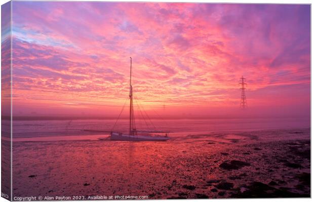 Red Sky over Oyster Yawl F76 Gamecock Canvas Print by Alan Payton