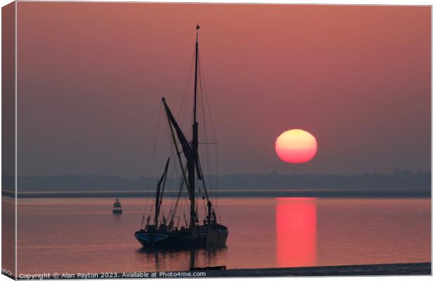 Thames sailing barge at red sunrise Canvas Print by Alan Payton