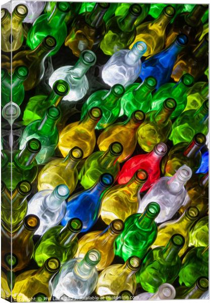 A collection of many coloured wine bottles Canvas Print by Phil Lane