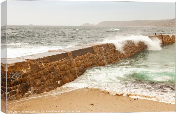 Breakwater at Sennen Cove Canvas Print by Phil Lane