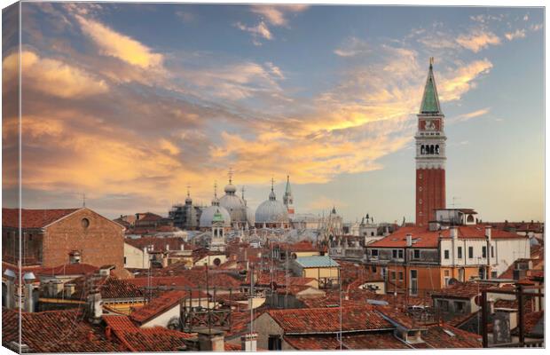 Venice panoramic aerial view with red roofs, Veneto, Italy. Canvas Print by Olga Peddi