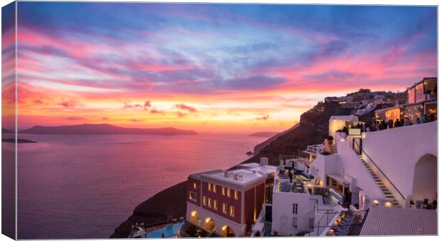 Sunset over romantic Santorini - Image Canvas Print by Olga Peddi