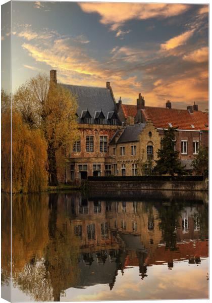 Bruges canal at sunset. Belgium Canvas Print by Olga Peddi