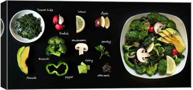 Raw ingredients for cooking  Green Salad Canvas Print by Olga Peddi