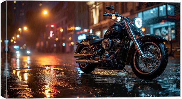 Harley-Davidson Motorcycle ~ City Lights Canvas Print by T2 