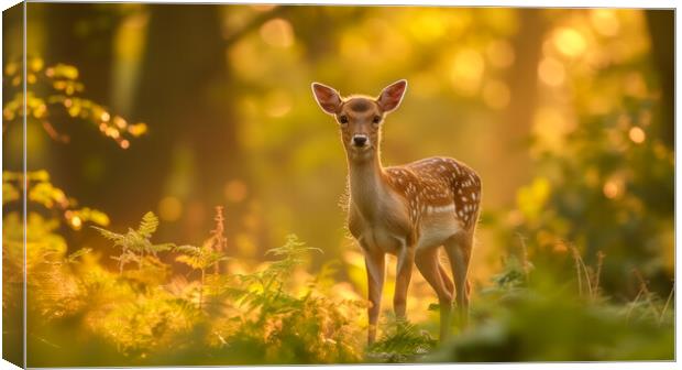 Female Deer or Doe in British woodland in Summer Canvas Print by T2 