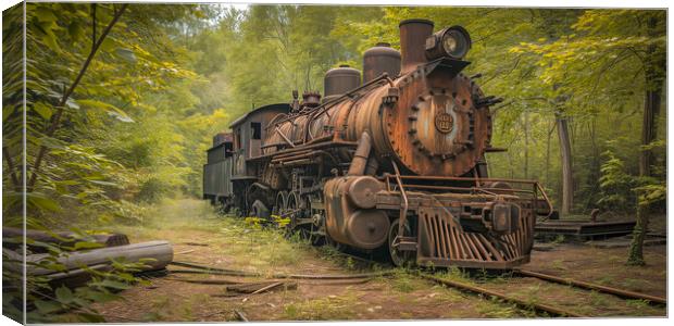 Abandoned American Steam Locomotive Canvas Print by T2 