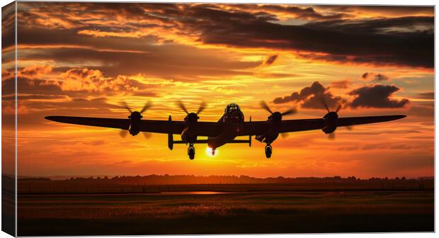 British Lancaster Sunset Landing Canvas Print by T2 
