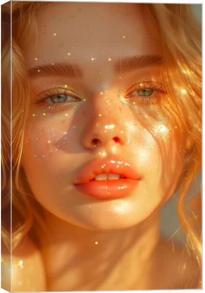 Blond Female Portrait: Lipgloss and Glitter Canvas Print by T2 