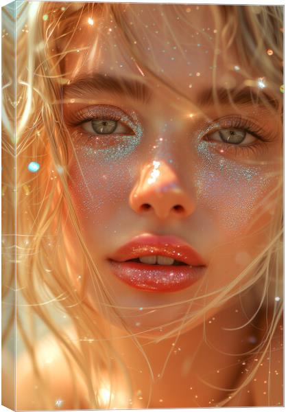 Blond Female Portrait: Lipgloss and Glitter Canvas Print by T2 