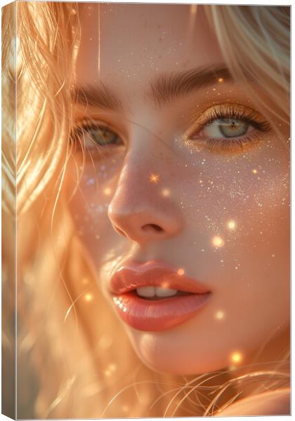Blond Female Portrait: Lipgloss and Glitter Canvas Print by T2 