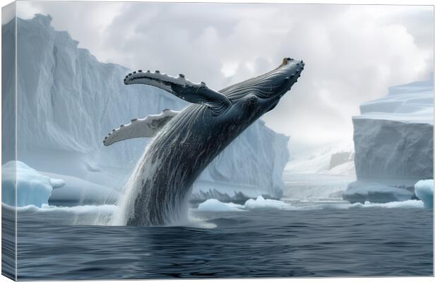 Humpback Whale Breaching Canvas Print by T2 