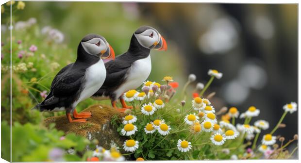 Pair of Atlantic Puffins Canvas Print by T2 